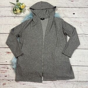 Monrow Gray Waffle Thermal Knit Hooded Cardigan